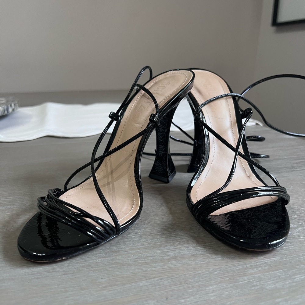Schutz Lace Up Triangle Heel Sandals